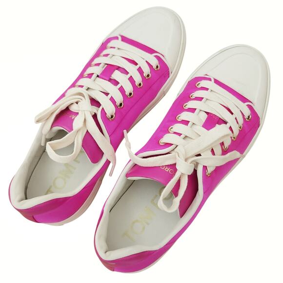 TOM FORD City satin cap toe metallic low top lace up hot pink sneakers Size 38 8 - Picture 2 of 14